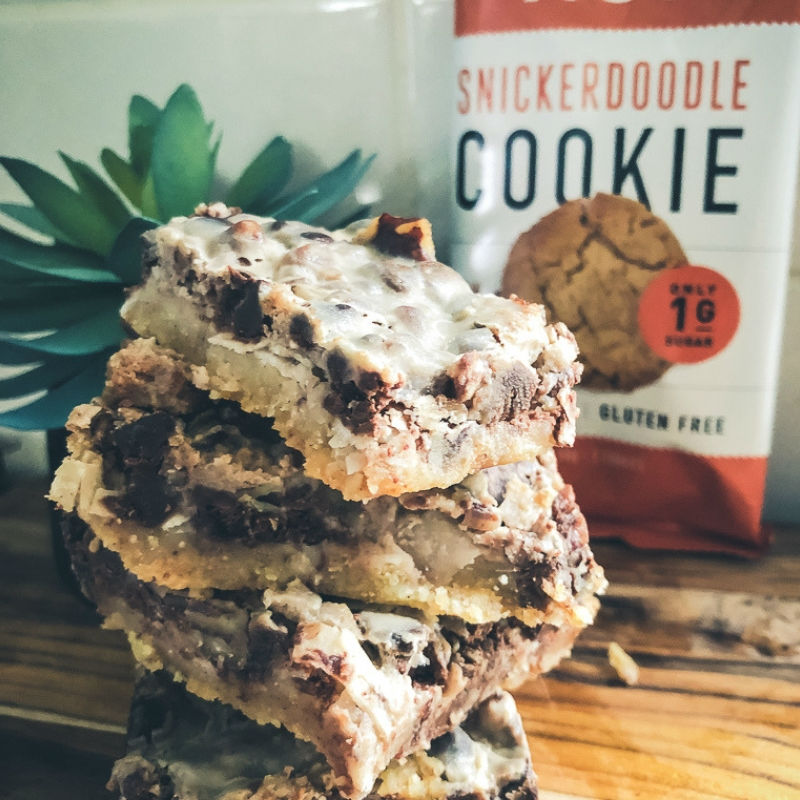 Sugar-Free chocolate chip snickerdoodle magic bars low carb keto friendly