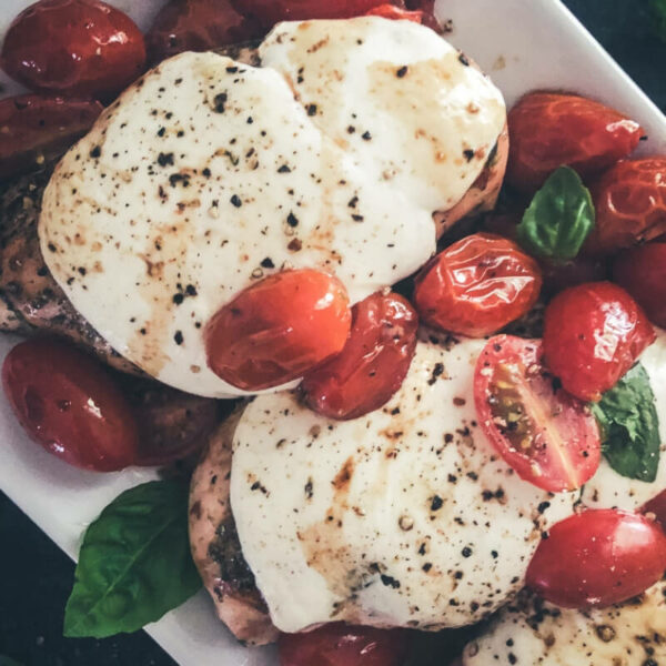 Baked Caprese Chicken with Sugar Free Balsamic Drizzle