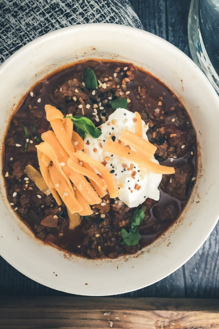 Snuggle up to this family-friendly, slow cooker keto chili